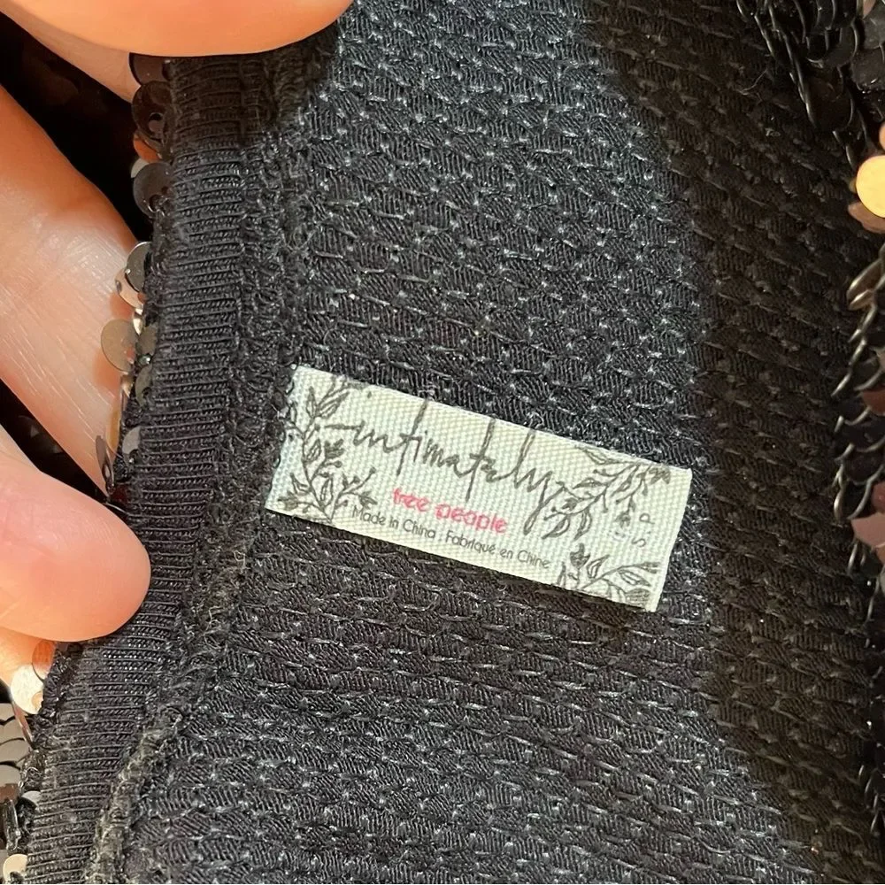 Free People Seeing Double Sequin Slip Dress in Black and Rose Gold S NWOT